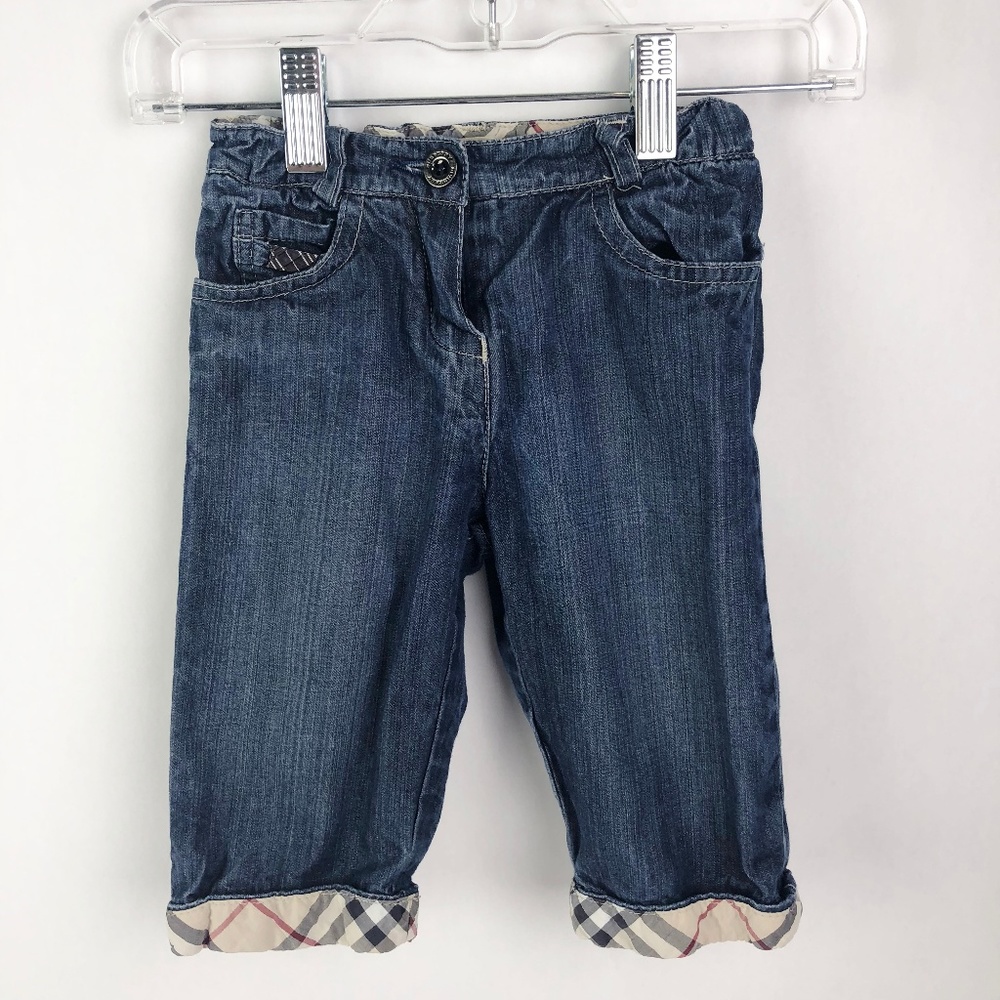 Burberry Baby Denim Jeans Nova Check Plaid Cuffs